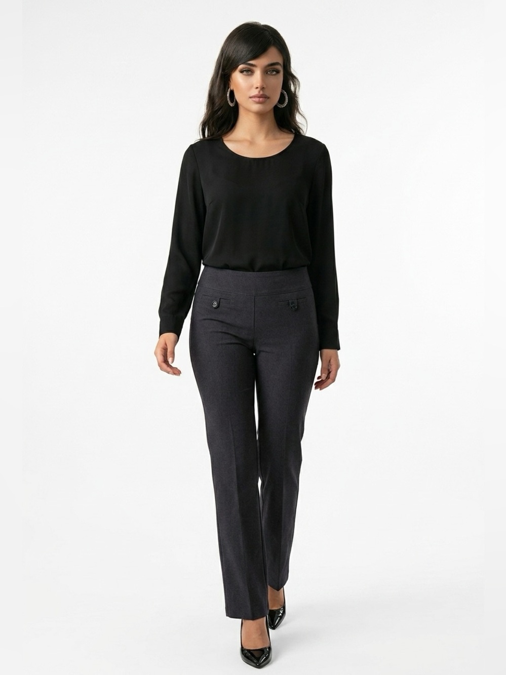 SOHO Apparel LTD Charcoal Grey Stretch Pull-On Dress Pants Size PL